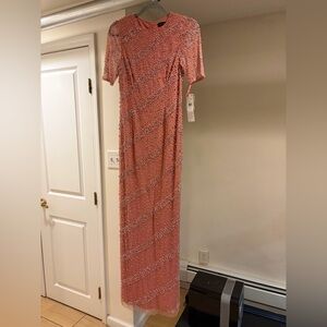 Aidan Mattox Pink Long Sleeve Beaded Dress